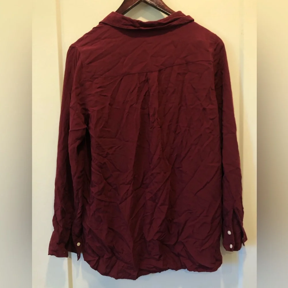 Burgundy Gap Boyfriend Fit Button Down Top - Picture 2 of 4